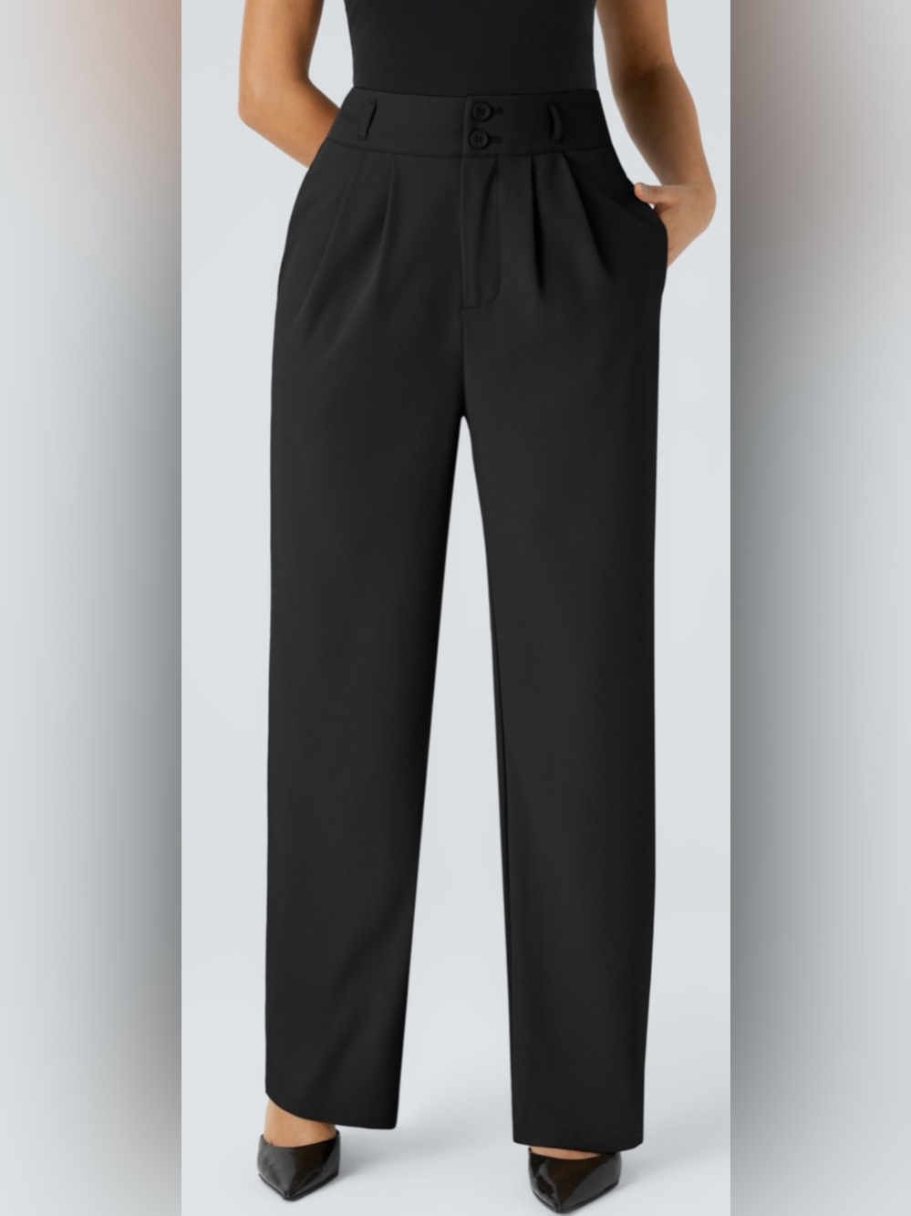Halara Flex High Waisted Zipper Pocket Straight Leg Work Pants SZ 38 S Black NWT